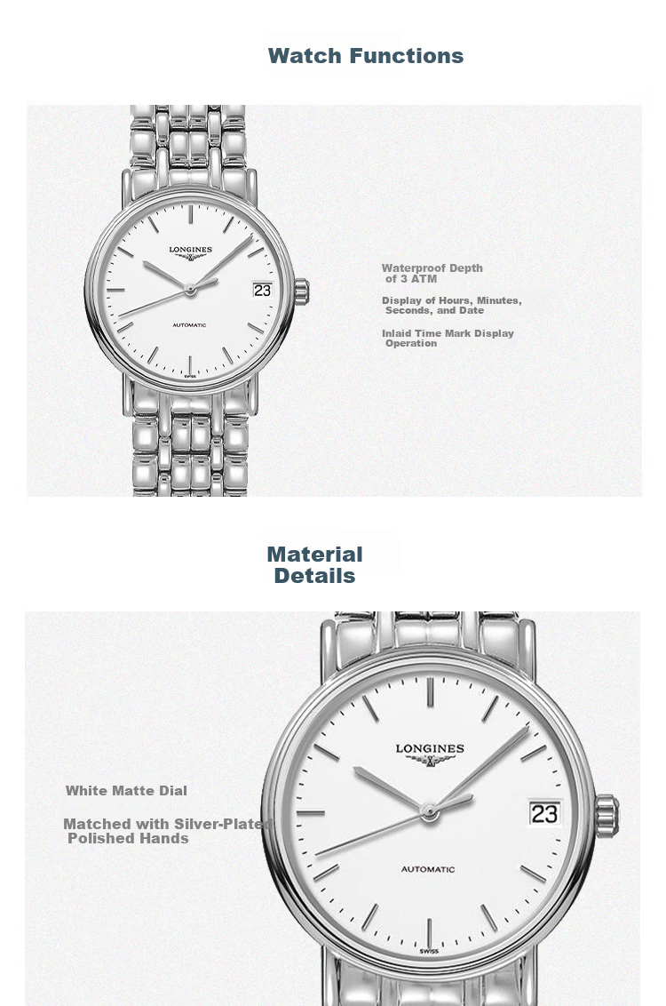 LONGINES Swiss Watch, Fashion Series, Women's Steel Strap Mechanical Watch L43224126 3