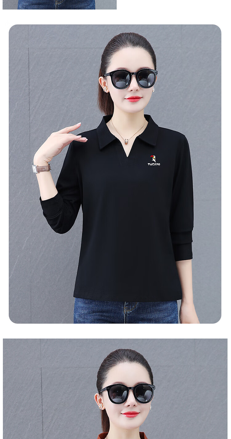 Woodpecker Women's Long Sleeve Polo Shirt Autumn New Pure Cotton Casual Plus Size Caramel L 2