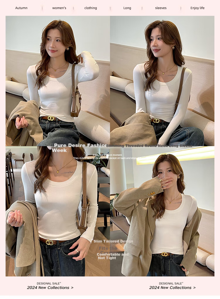 Zhuomuniao Long-Sleeve Base Layer for Women, Slim Fit Round Neck Waist-Cinching Ribbed High-Elasticity Skin-Friendly Inner Wear Or Outer Wear Top, Black, 2XL 1