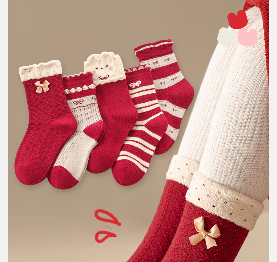 Mianqixiong New Year Red Socks for Zodiac Year Children's Socks Girls' Christmas Cotton Socks 2025-XNY01-1-3 2