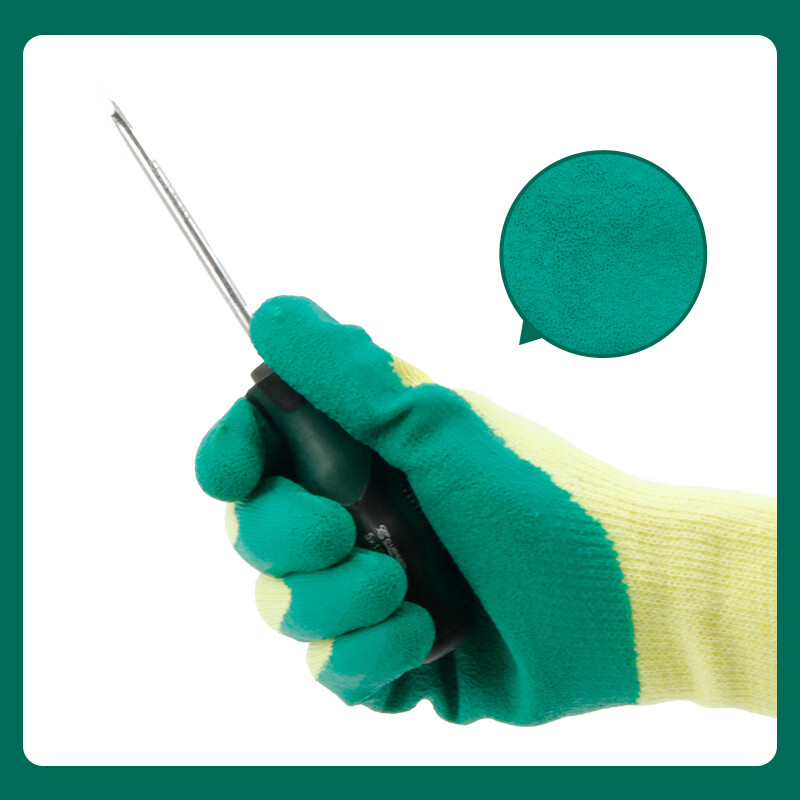 Minggu Dipped Cotton Yarn Work Gloves Wear-Resistant Non-Slip Foam Coated Gloves Yellow Yarn Green 6 Pairs 2