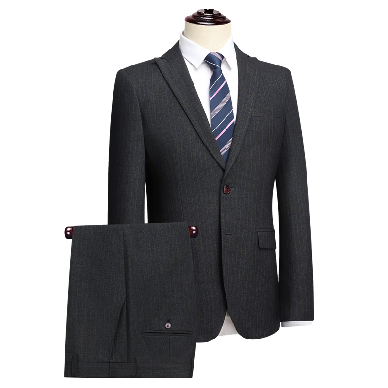 Shanshan Men's Slim Fit Business Formal Suit Set Striped Casual Groom Wedding Attire