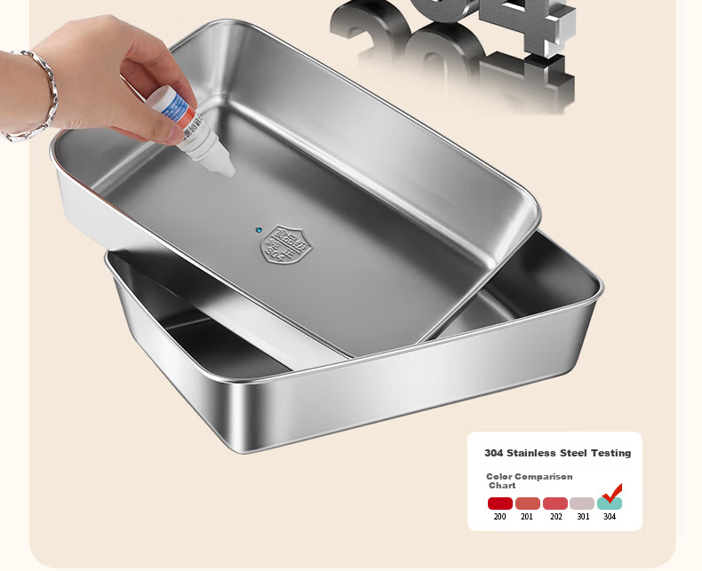BJ 304 Extra Thick Stainless Steel Rectangular Tray, Serving Tray, Street Vending Tray, Cold Dish Tray, Barbecue Plate, Large Food Storage Container with Lid, Set of 3 8