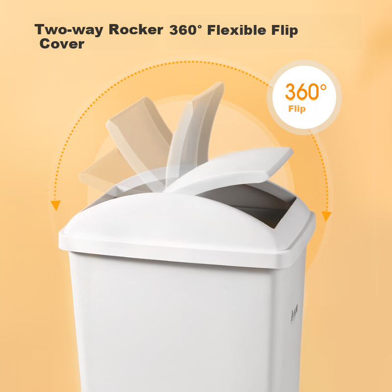 MARYYA Flip-Top Trash Can, 10L Large Capacity, White, for Bathroom, Narrow Spaces, Kitchen, Living Room, Household Use, with Swing Lid