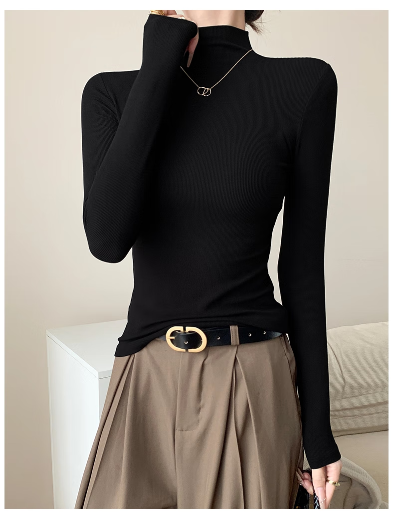NOME Women's Half Turtleneck Fitted Base Shirt 2025 New Autumn Winter Slim Fit Black L 3