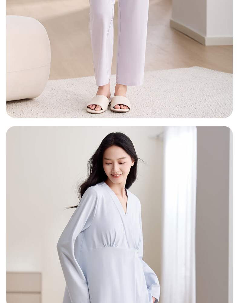 October Crystal Maternity Postpartum Nursing Pajama Set Spring Autumn Cotton Ice Blue Size L 6