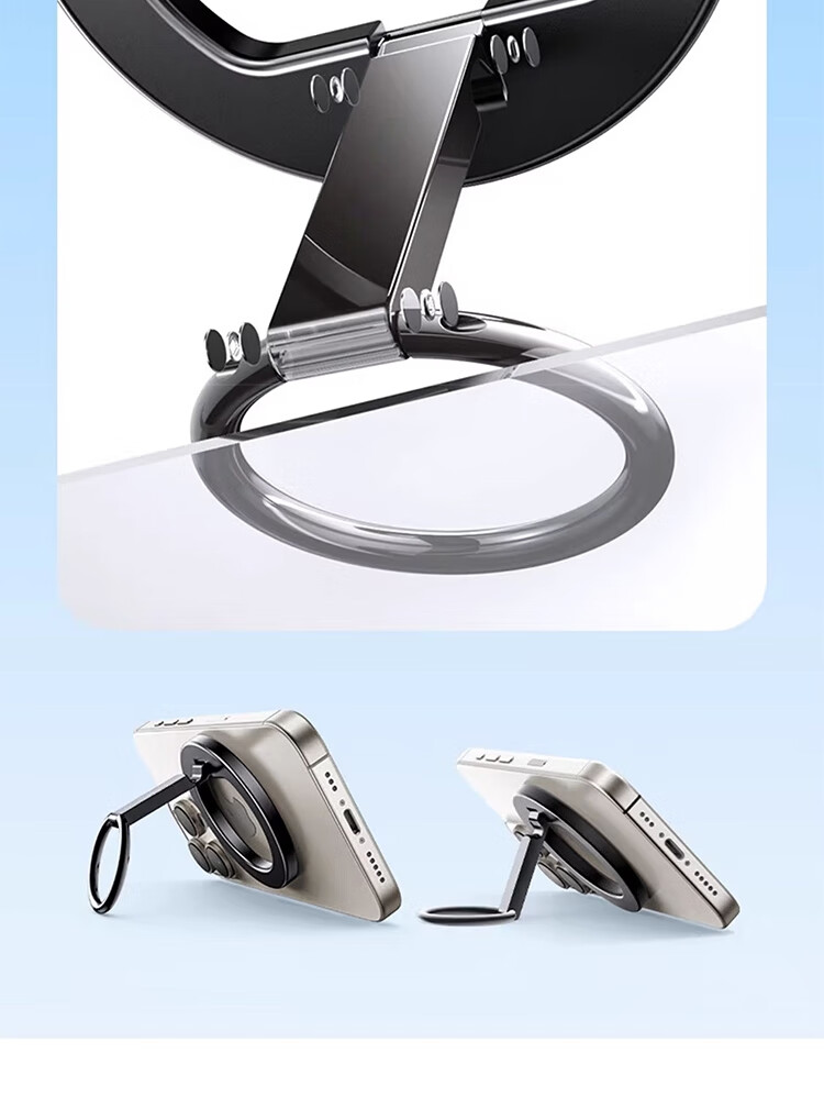 ESCASE Magnetic Ring Holder Phone Stand Magsafe 360° Rotatable Desktop Foldable Portable Alloy Support Compatible with Apple 17/16Pro ES-17 Titanium Gray 4