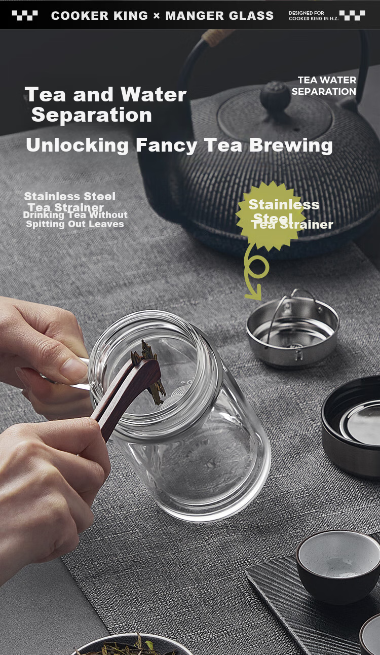 COOKER KING Glass Cup with Tea Infuser, Heat-Resistant And Shatterproof Tea Infuser Mug, Large Capacity Tea Cup in Gunmetal Gray, 380ml 5