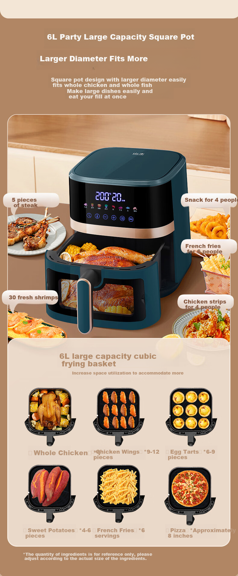 SHANBEN Air Fryer, 5L Capacity, Fully Automatic, Large Capacity, Visible Metal Inner Chamber, Steam Tender Frying And Baking All-In Machine, Quiet Operation, Oil-Free Cooking, S-AK8045VS 11