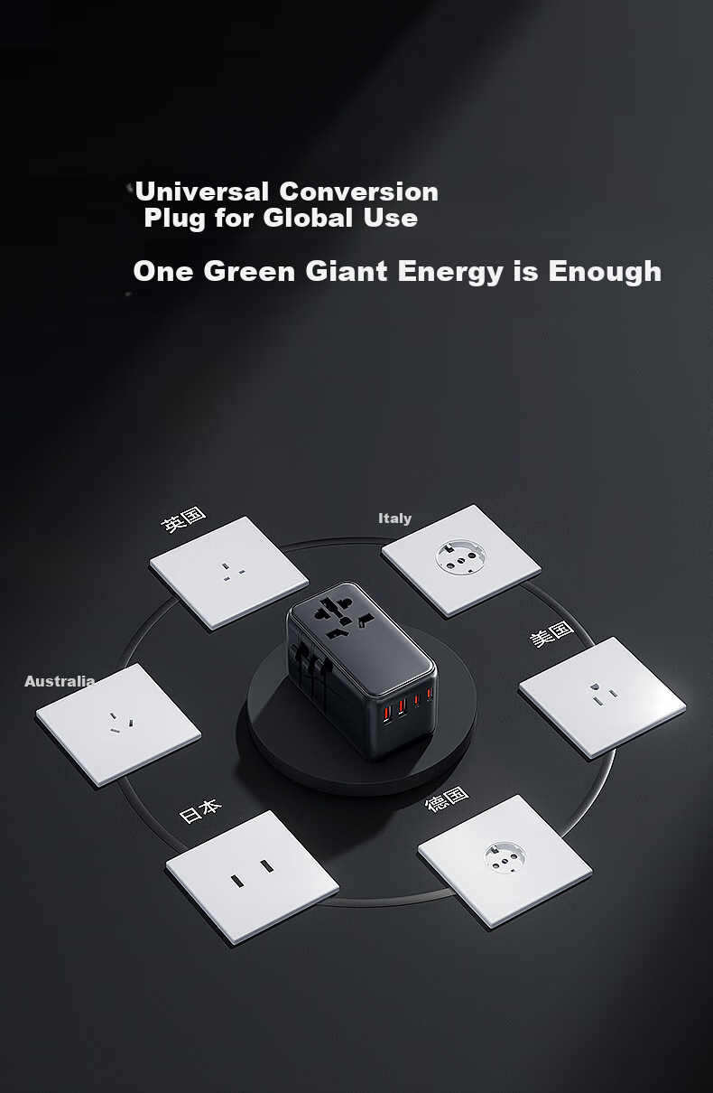 Llano Adapter Plug Universal for Europe, Germany, UK, Korea, USA, Japan, Hong Kong, Malaysia, Macau, PD65W GaN Black 1