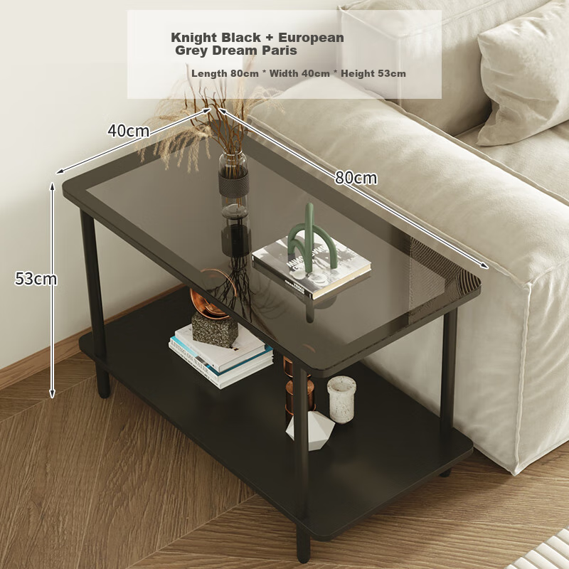 FENJIEXIAN Side Table, Coffee Table, Living Room Light Luxury Small Tea Table, Tempered Glass Tea Stand, Bedside Table, Double-Layer Storage Tea Table