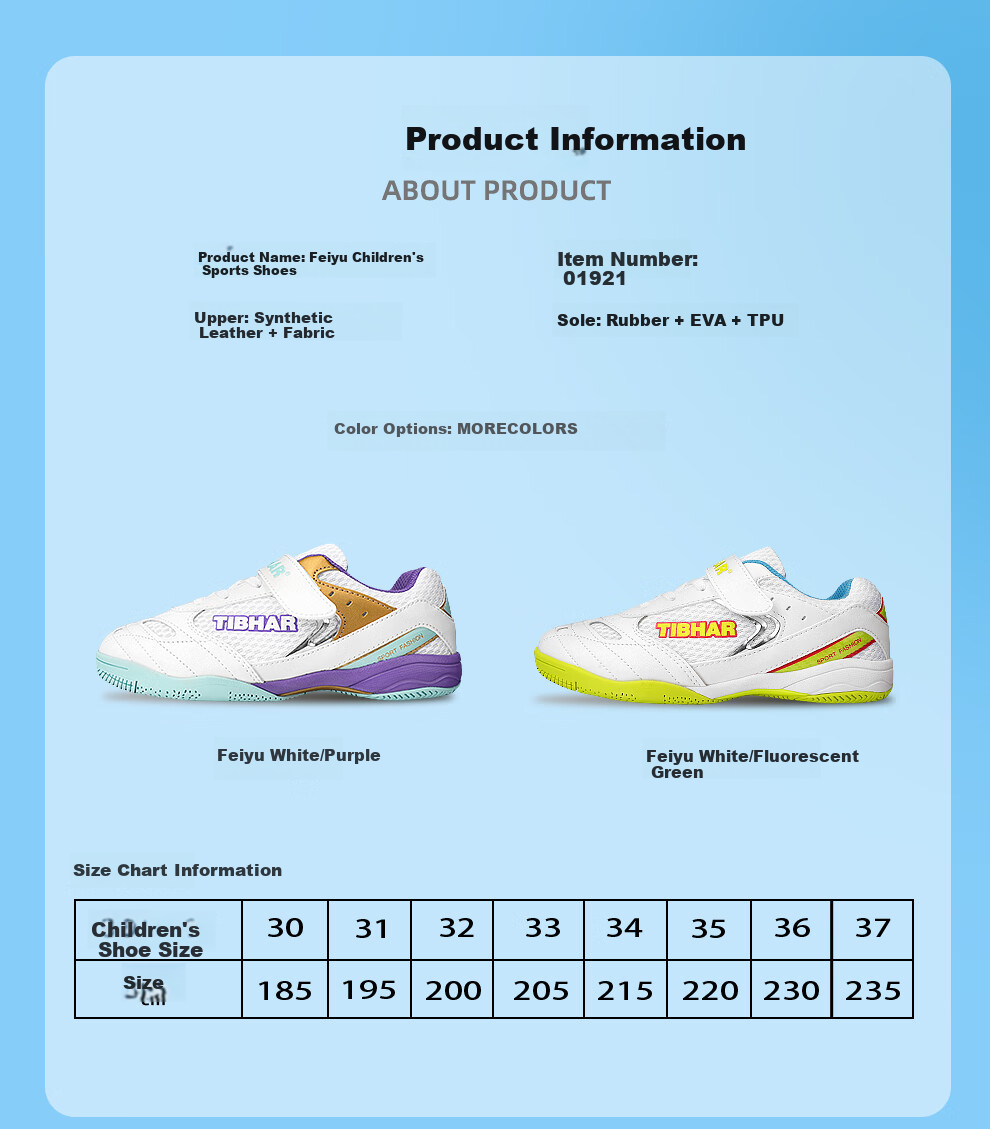 TIBHAR Children's Table Tennis Shoes, Boys And Girls Non-Slip Breathable Training Table Tennis Sports Shoes, 01921 White/Purple, Size 37 10