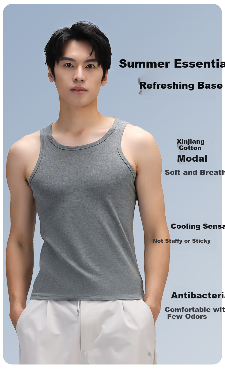 MiiOW Modal Men's Vest Summer Ice Silk Seamless Sports Tank Top Sleeveless Black 3XL 4