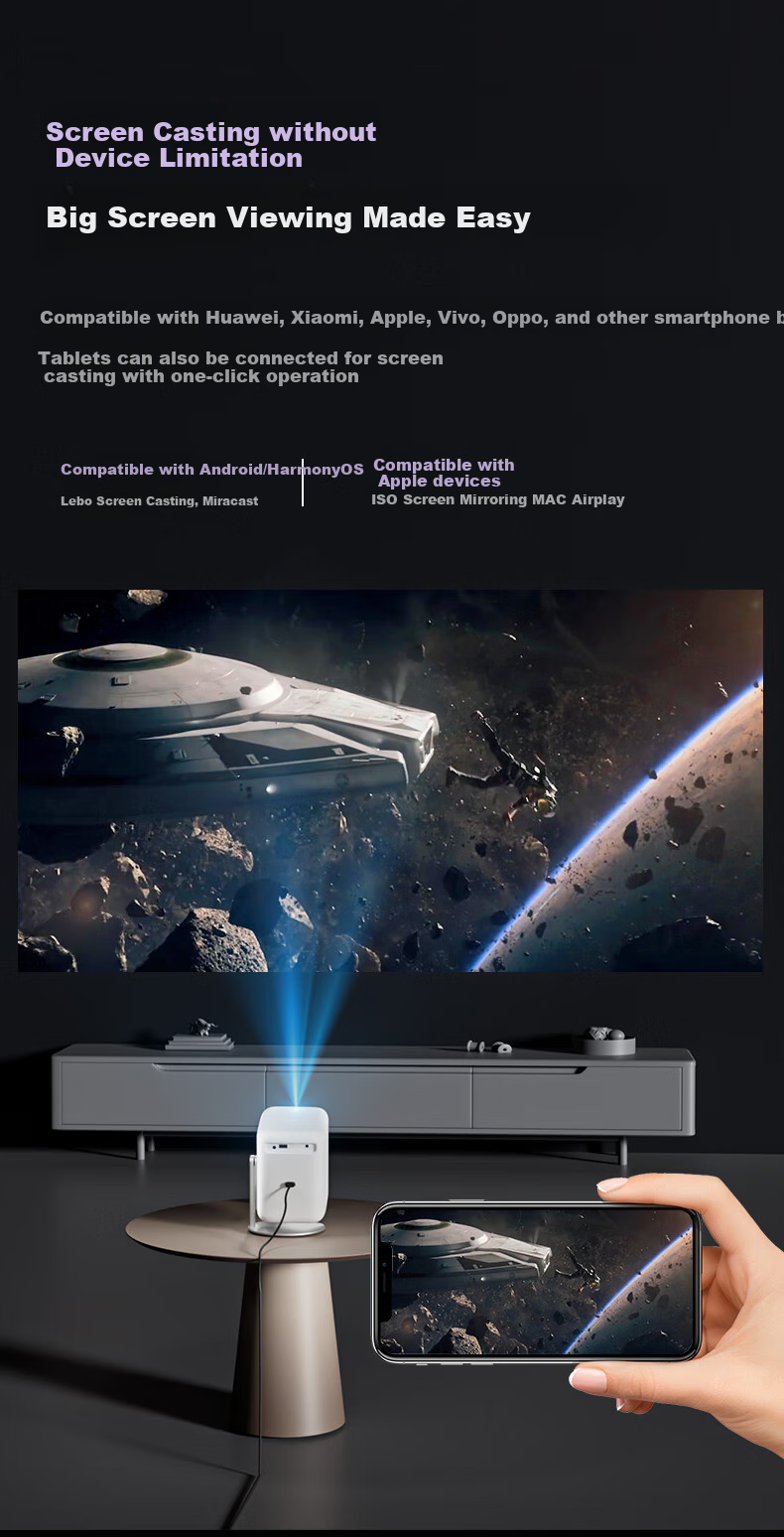 Weiying V3Pro High-Definition Projector with Gimbal, Home Living Room Bedroom Theater, Outdoor Portable Projector (1080P Physical Resolution, Ultra-High Definition) 11