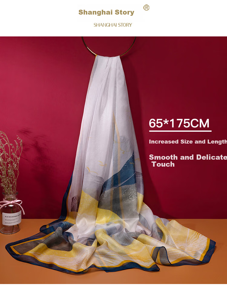 Shanghai Gushi Silk Scarf for Women, 100% Mulberry Silk Shawl, Gift Box, Birthday Present for Mom Or Girlfriend, Mid-Autumn Festival Gift 1