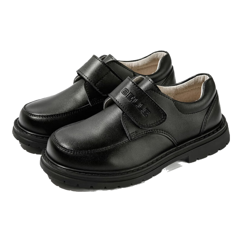 Belle Children's Shoes, Boys' Leather Shoes, Cowhide Student Performance Shoes, Boys' Show Shoes, Spring And Autumn Flats for Older Children, Black, Size 30