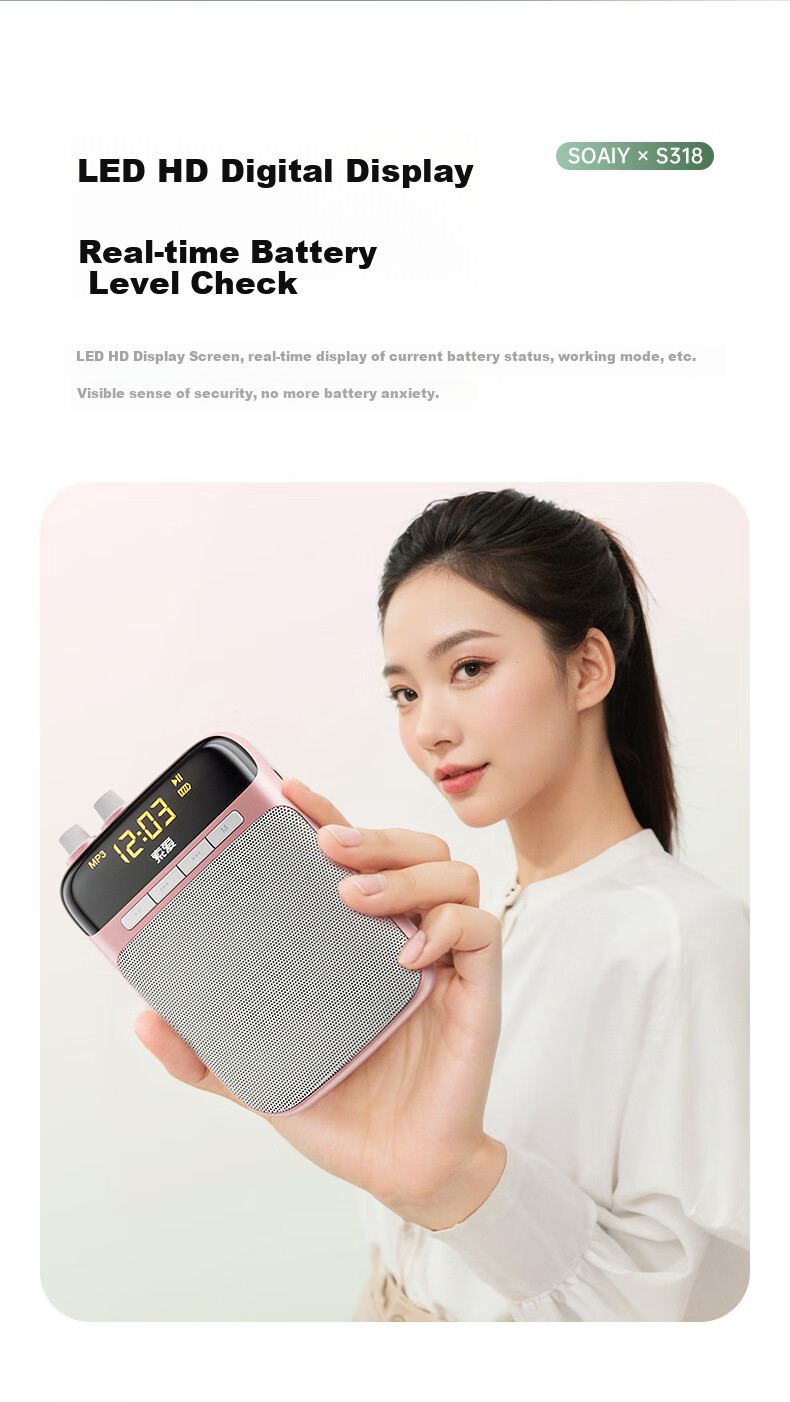 Soaiy S318 Small Bee Amplifier, Teacher-Specific Bluetooth Speaker, Teacher's Teaching Loudspeaker, Waist-Mounted Microphone, Tour Guide Portable Megaphone, Gift for Hailing, TF Card And USB Drive, Black 5