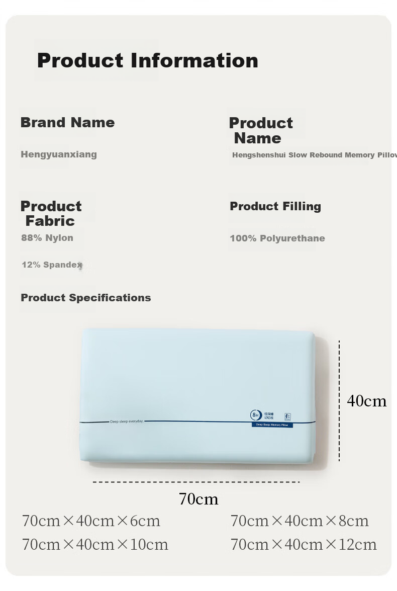 Hengyuanxiang Pillow Core, Class A Deep Sleep Pillow, Neck Protection, Slow Rebound Memory Foam Pillow Core, Adult High Pillow, 10cm [Single Piece] 13