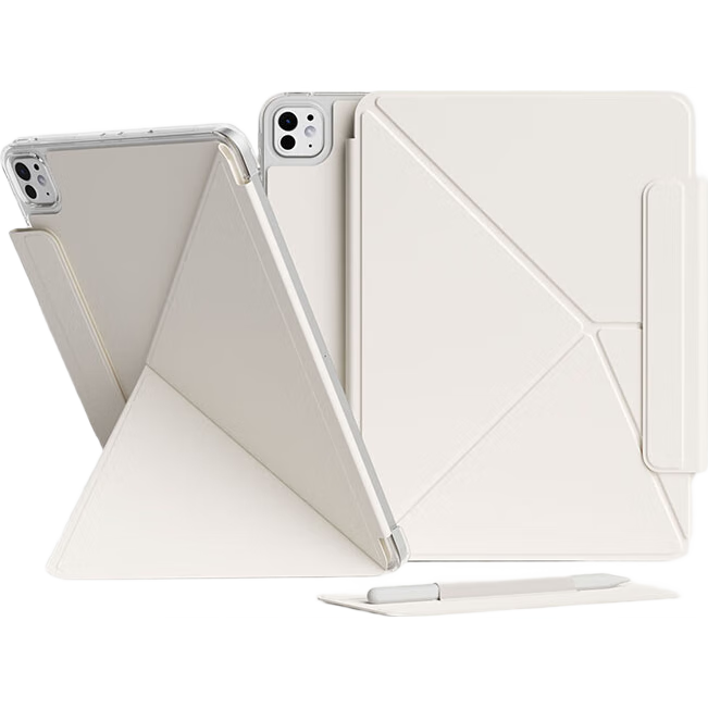 Zoyu iPad Mini 7/6 8.3-inch Full-Coverage Shockproof K-Fold Magnetic Double-Sided Clip Tablet Case Anti-Bend Drop Protection Cream White