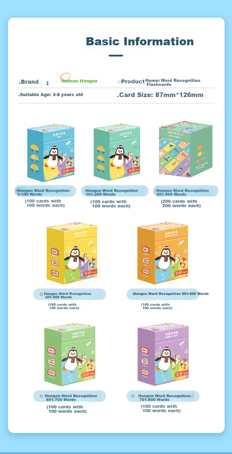 Hongen Reading And Writing Flashcards, 200 Characters, Early Education Enlightenment, Toys for Boys And Girls, Birthday And Back-To Gifts, Suitable for Ages 2+ 7