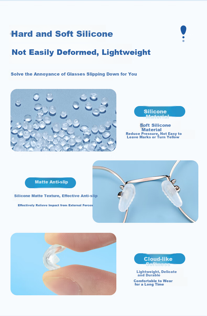 Kubaoshi Eyeglass Nose Pads, Air Cushion Silicone Non-Slip Nose Bridge, Glasses Anti-Fall Accessories, Three-Piece Combination Set B 14