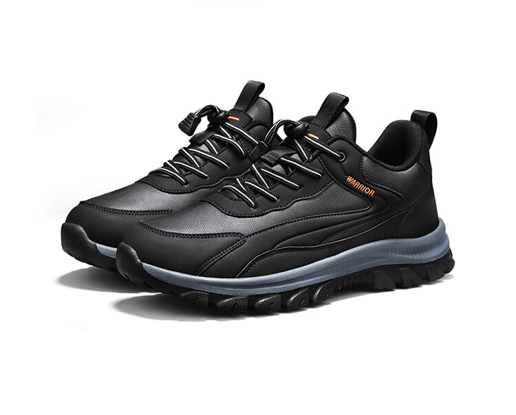 Warrior Men's Autumn Casual Sports Soft Sole Slip-On Leather Waterproof Non-Slip Walking Shoes Black Size 43 22