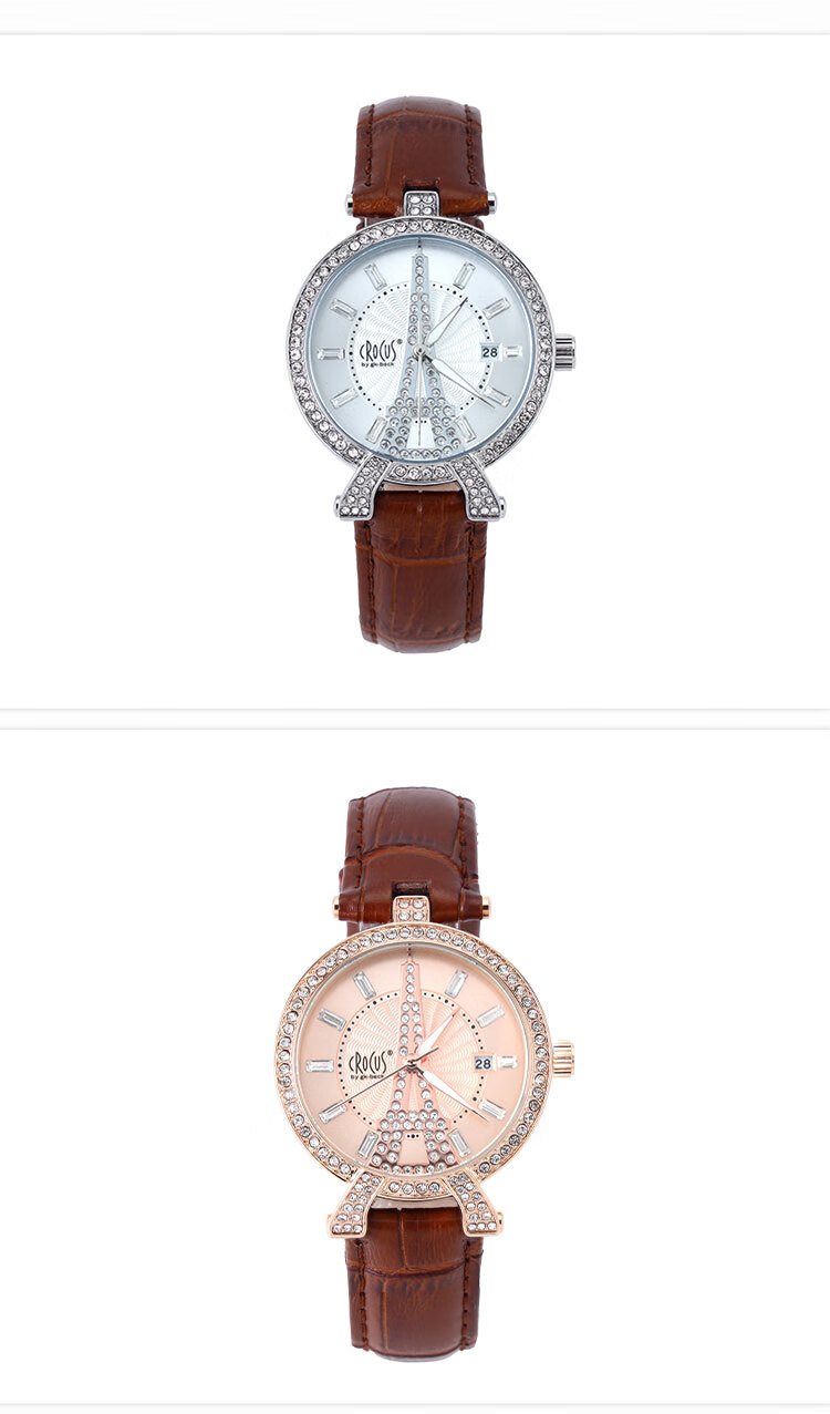 CROCUS BY GK BECK Women's Fashion Leather Strap Watch Luxury Quartz Timepiece Gift for Women Christmas New Year Celebration 2