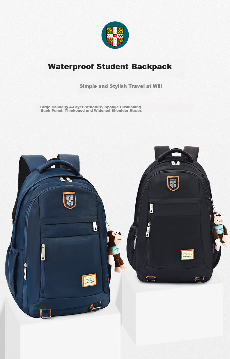 UNIVERSITY OF CAMBRIDGE Large Capacity Middle School Backpack for Boys And Girls, Multifunctional High School Backpack CA203 Black 1