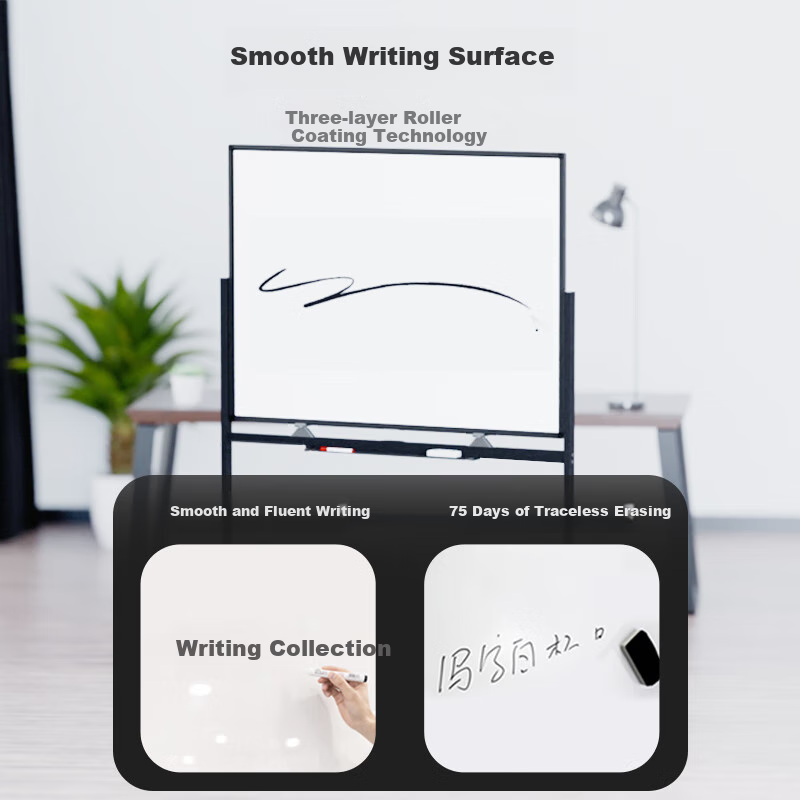 BBNEW Premium Whiteboard Stand-Style One-Touch Flip Writing Board, 120*90cm H-Shaped Frame, Movable Double-Sided Magnetic Writing Board for Office Meetings, Home Use, Teaching, Children's Blackboard NEWO