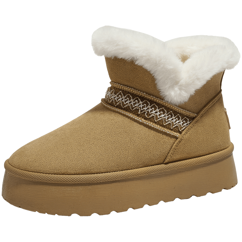 Renben Women's Winter Snow Boots Fleece Lined Thickened Warm Short Boots Brown Fleece Size 39