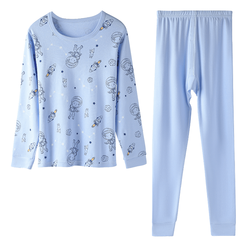 Yalu Children's Autumn Thermal Underwear Set Youth Pure Cotton Boys Warm Long Johns Pajamas for Fall and Winter Baby