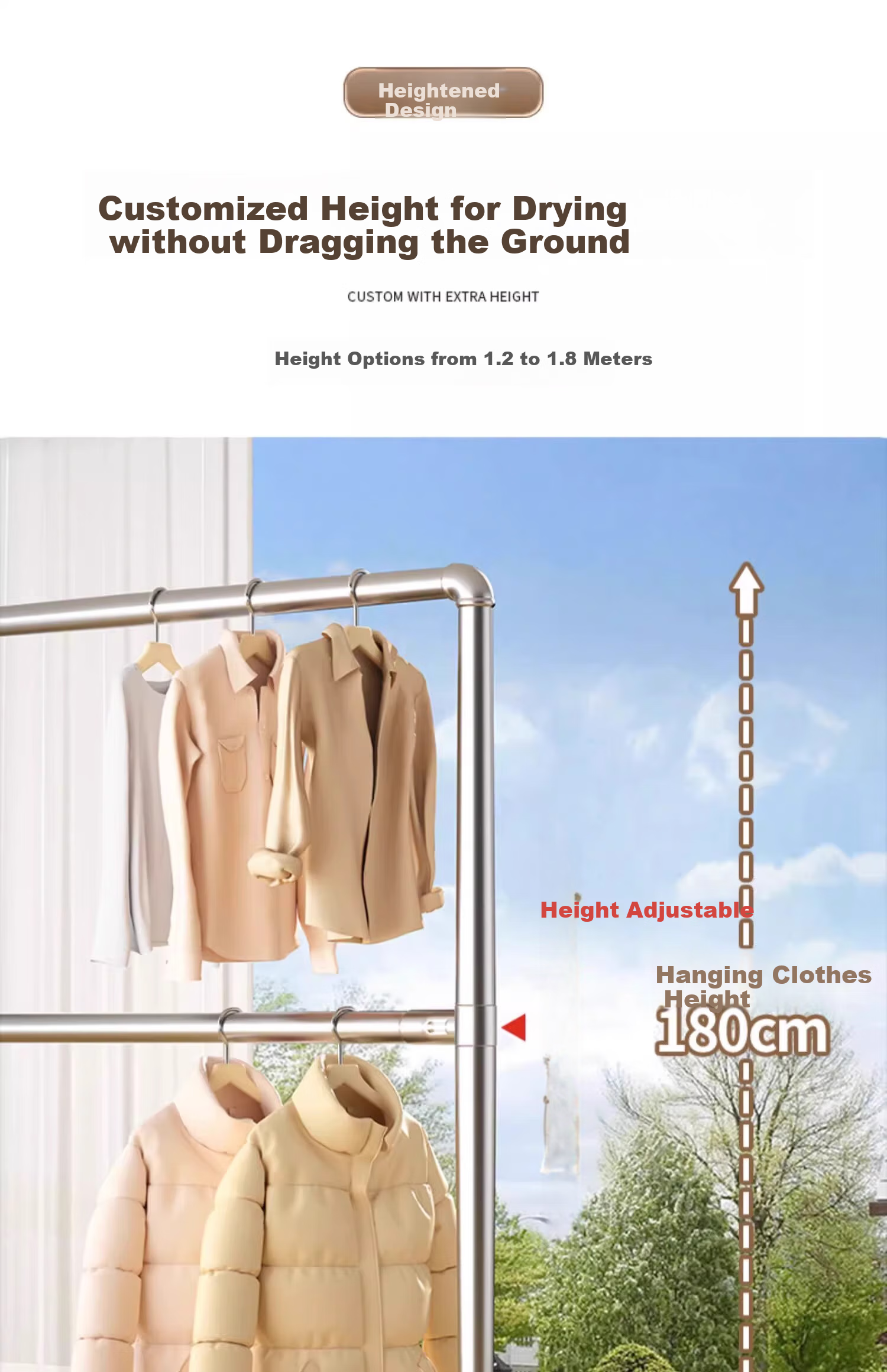 Baoyouni Steel Pipe Clothes Drying Rack, Floor-Standing Outdoor Simple Balcony Bedroom Clothes Hanger, Double-Layer Water Pipe Quilt Drying Device, Customizable 14