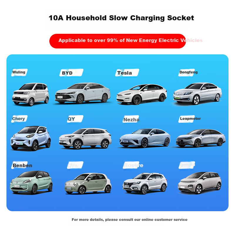 JS JISHUN BYD Wuling Chery New Energy Vehicle Electric Car Slow Charging Anti-Overload Charging Extension Cord Power Strip Socket 10A High-Power Power Strip Extension Cord 1.8 Meters