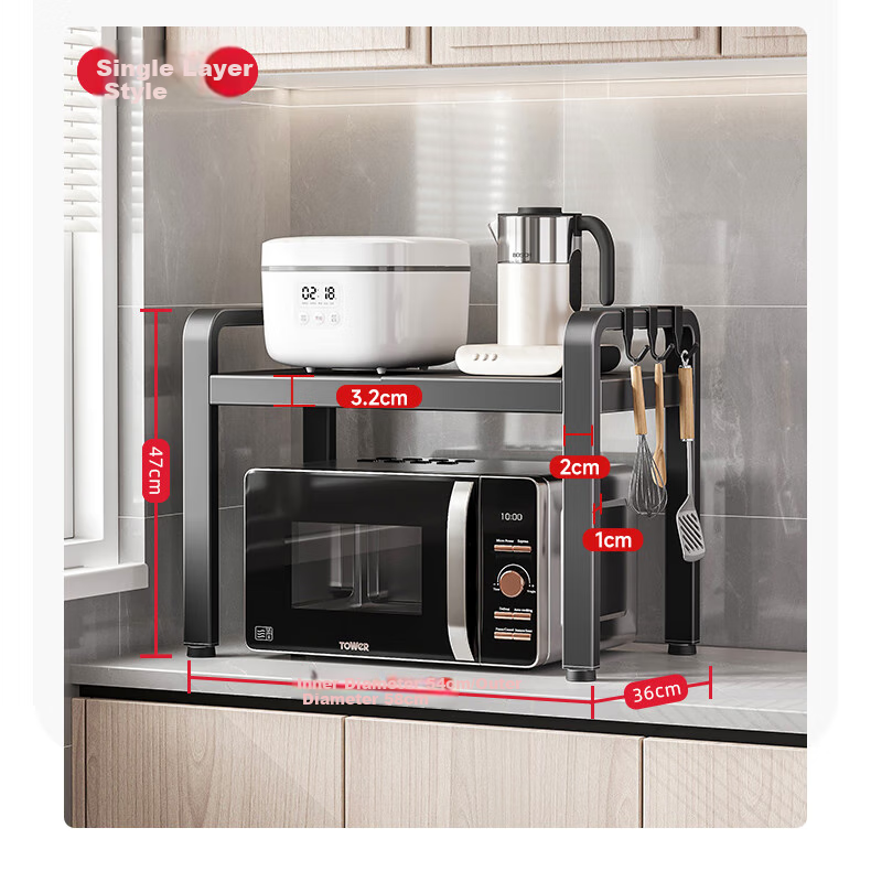 Meichuwuyu Kitchen Storage Rack, Countertop Microwave Oven Shelf, Extendable Oven Rack, Multi-Layer Home Kitchen Storage Shelf 5