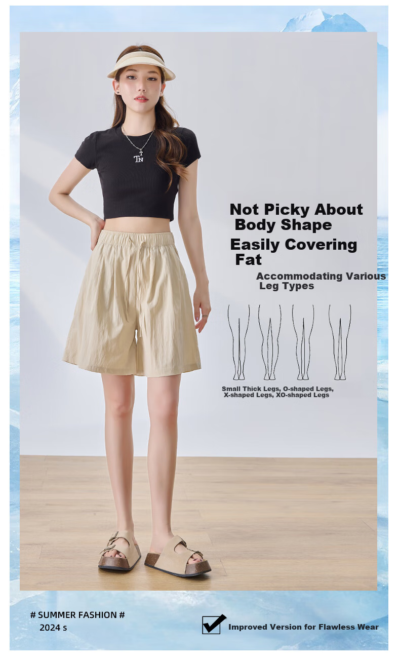 LangSha Ice Silk Shorts for Women, Summer Loose-Fitting Textured Casual Shorts, High-Waisted Wide-Leg Knee-Length Shorts 11
