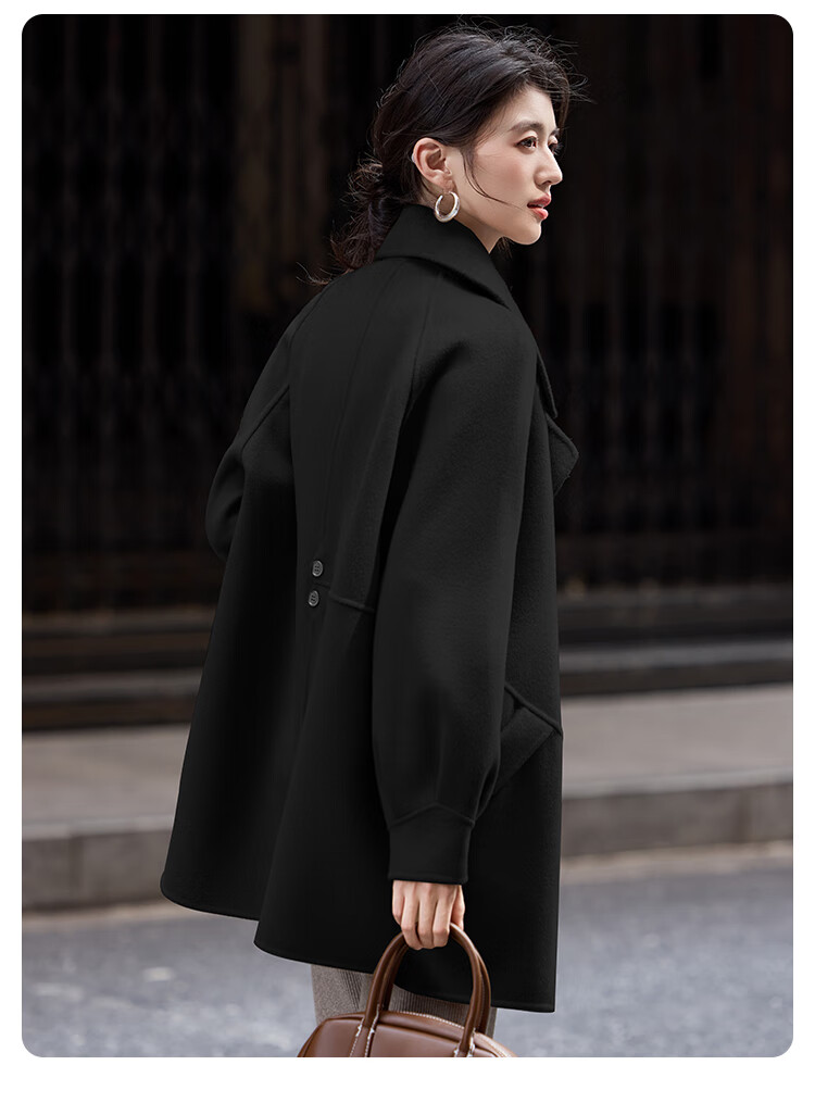 Bailu Elegant 100% Wool Coat 2025 Winter New Suit Collar Simple Mid-Length Double-Faced Woolen Women Black S 22