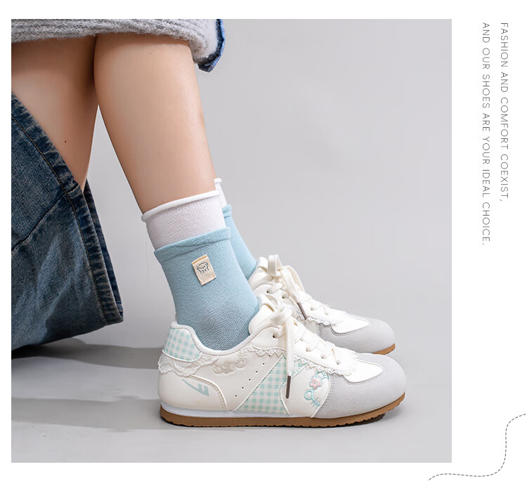 Warrior Women's Sweet Trendy German Training Shoes Spring Autumn New Versatile Casual Student Sports Sneakers Gray Green Size 36 3