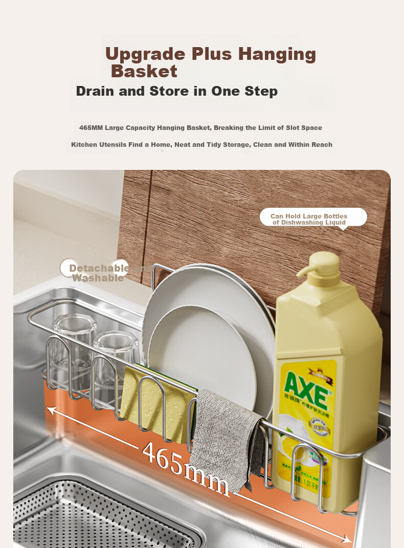 ARROW Kitchen Sink, Large Single Basin, Japanese-Style 304 Stainless Steel Dishwashing And Vegetable Washing Sink, Integrated Basi 10