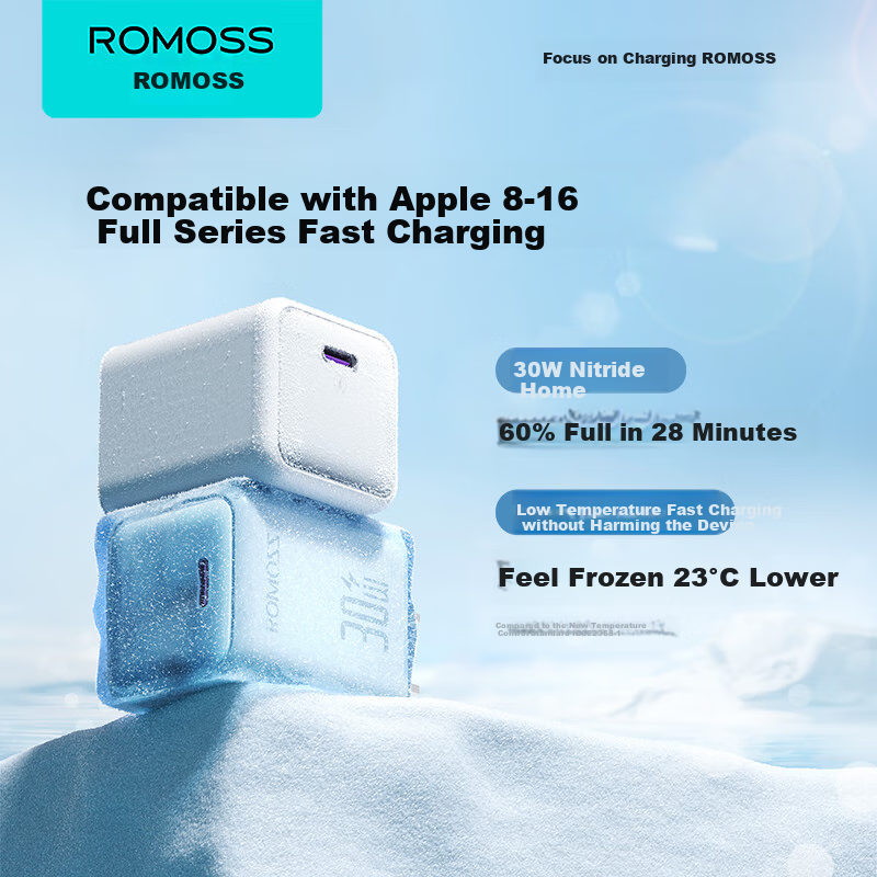ROMOSS 300W GaN Charger, Apple IPhone 16/15 Charging Head, PD20W Fast Charging, Compatible with 14 Pro Max/Plus Phones, IPad Air Tablet, Type-C Plug