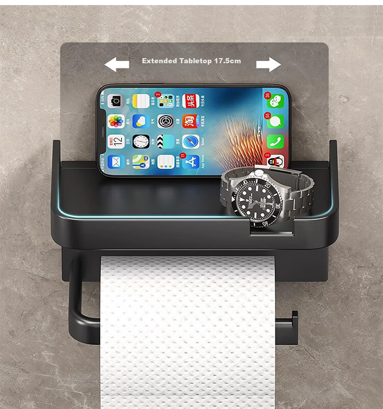 Xinpei Bathroom Tissue Holder, Space Aluminum, No Drilling Required, Double-Layer Paper Towel Dispenser, Toilet Roll Holder, Bathroom Storage Rack 13