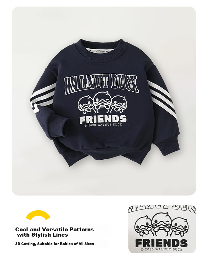 WALNUT DUCK [Children's Sweatshirt] Little Yellow Duck Boys And Girls 2025 Autumn Trendy Versatile Casual Top, White, Size 110 2