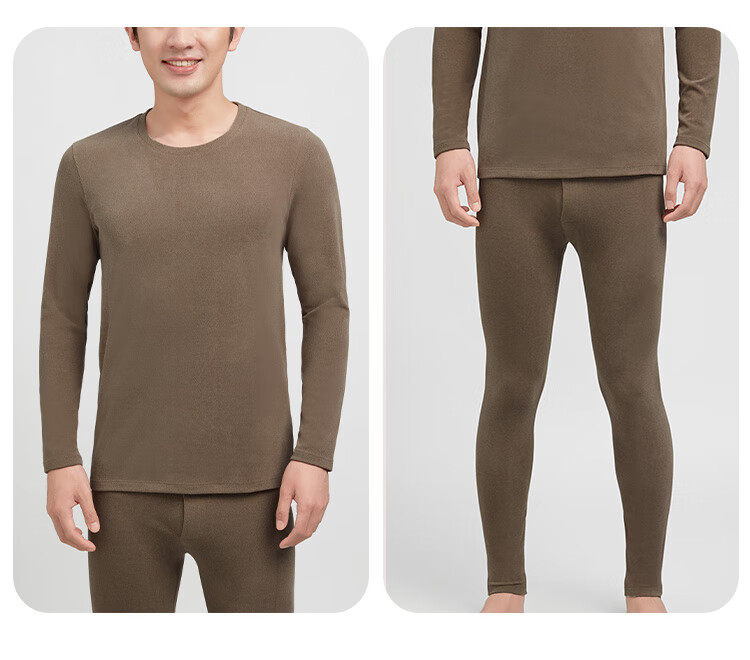 Yiershuang [Fleece-Lined, Thickened, Antibacterial] Men's Thermal Underwear Set, Honeycomb Sunshine Fleece Round Neck Autumn Top And Pants 3