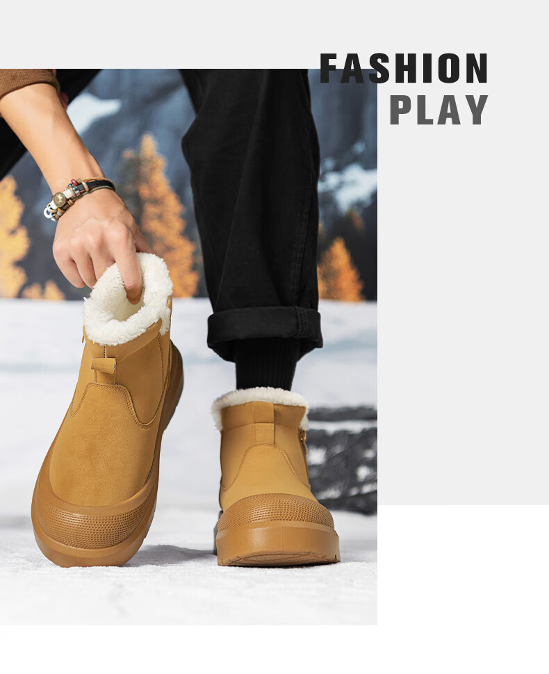 Warrior Men's Snow Boots 2025 Autumn Winter New Men's Cotton Shoes Fleece Lined Thickened Warm Casual Shoes Black 39 20