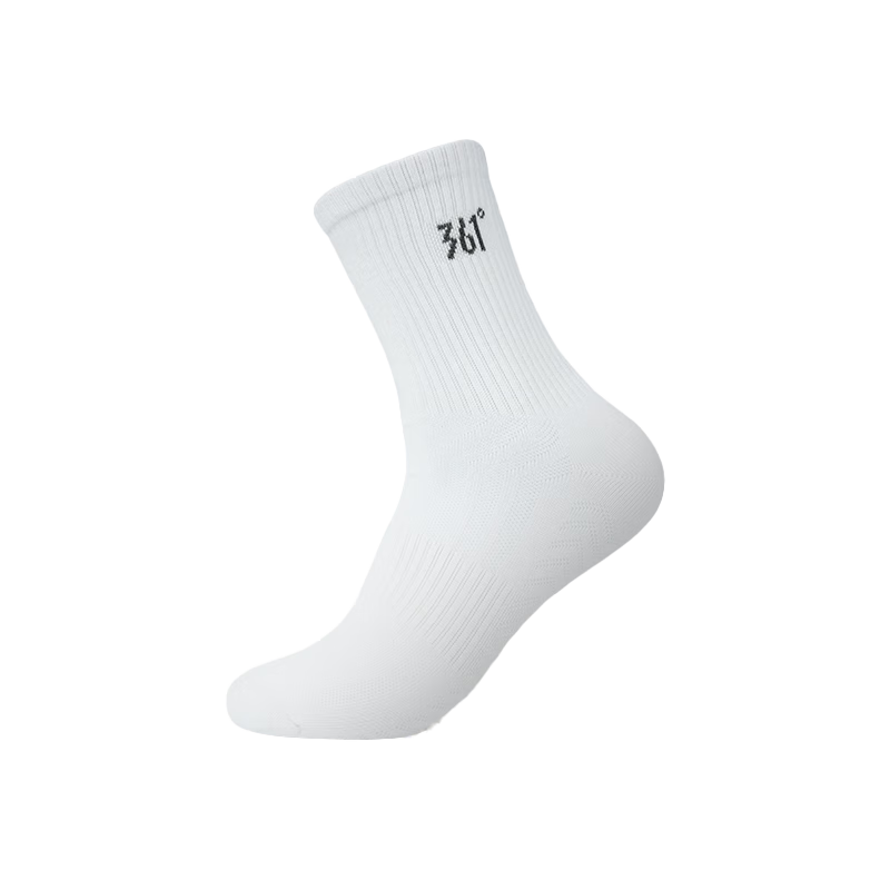 361° Authentic Unisex Sweat-Absorbing Breathable Mid-Calf Running Sports Socks for Men [White] 3 Pairs One Size