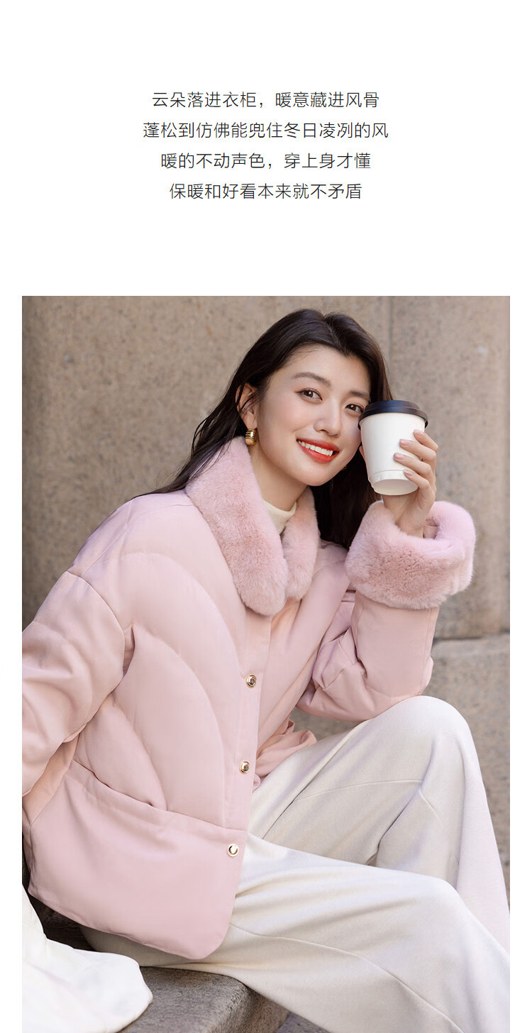 Demana Gentle Cold-Resistant Winter Lightweight Aesthetic 90% Duck Down and Rex Rabbit Fur Stand Collar Double-Breasted Women's Down Jacket 1