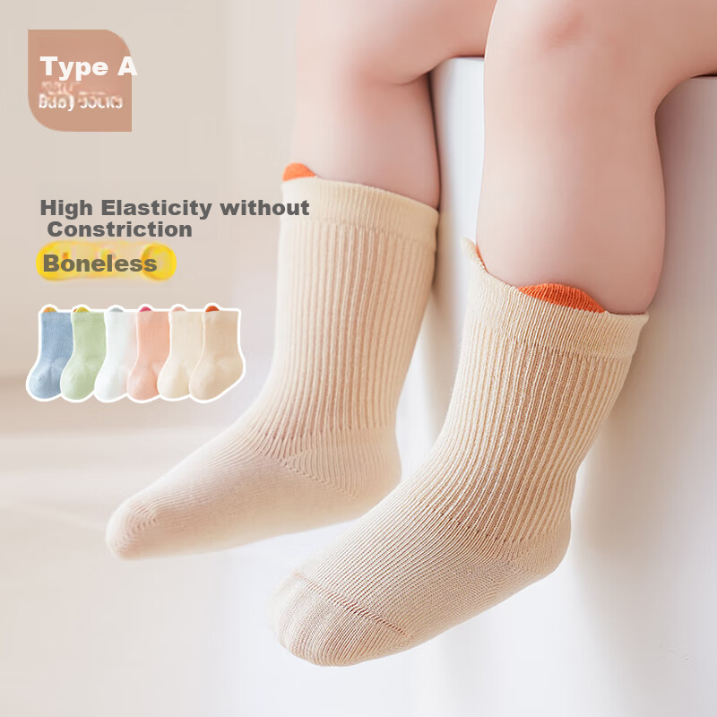 Wuduomian 6 Pairs of Baby Socks, Spring And Summer Infant Socks, Class A Children's Cotton Socks, Breathable Seamless Mid-Calf Socks with Ear Loops