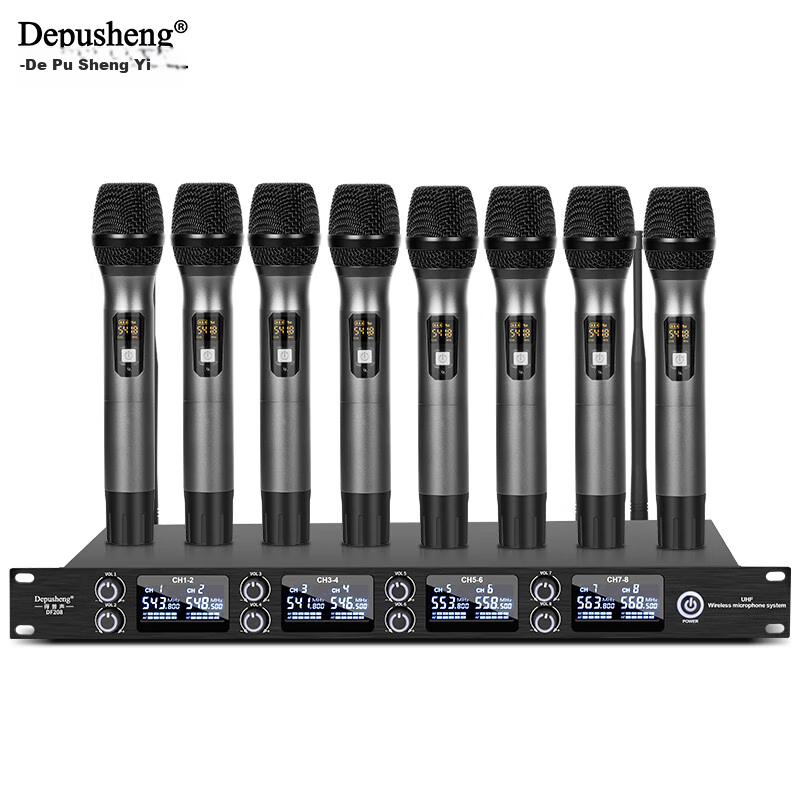 Depusheng DF208 Professional Wireless Microphone, One-To for Stage Performance, KTV Singing, Training, Video Conferencing, Hosting, School And Home Use, Frequency-Modulated Handheld Microphone with Anti-Howling Metal Desig