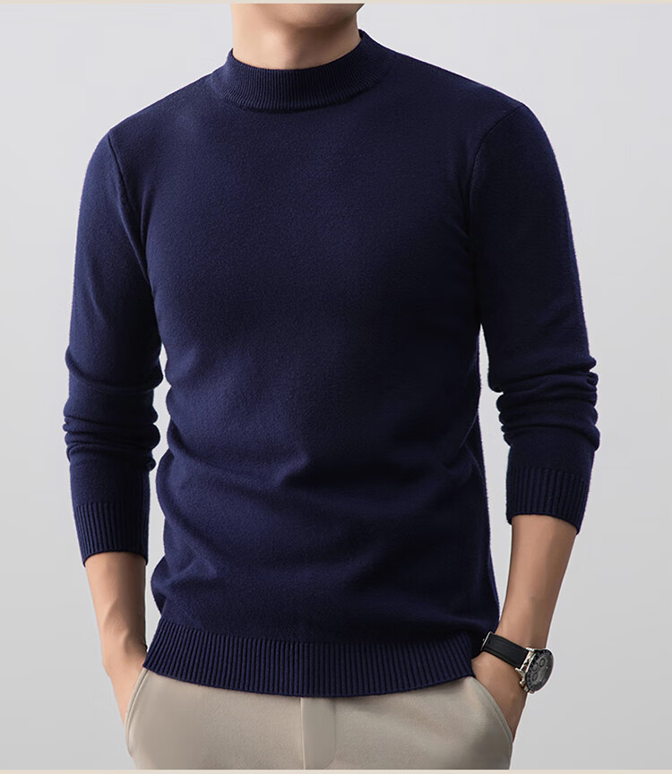 ROMON Men's Half Turtleneck Sweater Autumn Lightweight Warm Comfortable Knit Pullover Mid-Young Base Layer Winter Wear Size M Blue 13