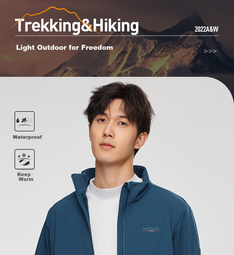 NORTHLAND Soft Shell Jacket for Men, Outdoor Windproof And Water-Resistant Warm Coat NXJCH5509E Black 180 1