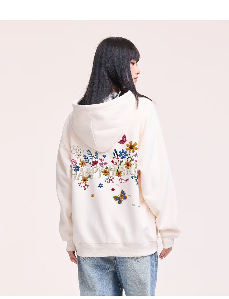 Charles Peach Heart New Autumn Love Embroidery Print Couple Jacket American Style Hooded Versatile Cardigan Sweatshirt Black S 5